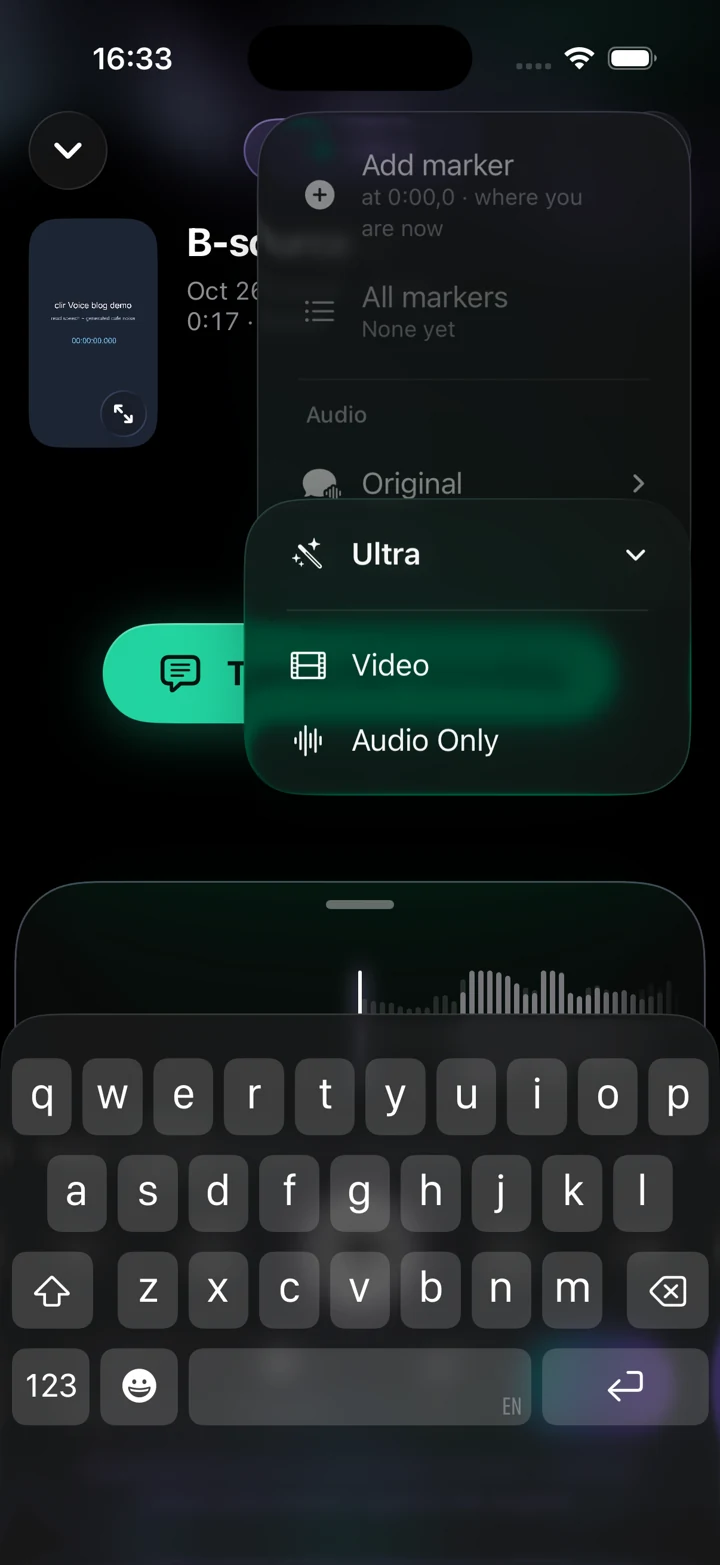 Ultra export menu showing Video and Audio Only